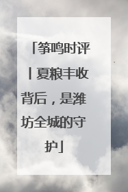 筝鸣时评丨夏粮丰收背后，是潍坊全城的守护