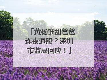 黄杨钿甜爸爸连夜退股?深圳市监局回应!